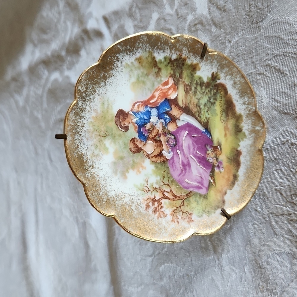 Antique Limoges Decorative Plate, Fragonard, Handpainted with gold trim